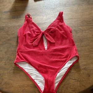 Red Textured One Piece Swimsuit